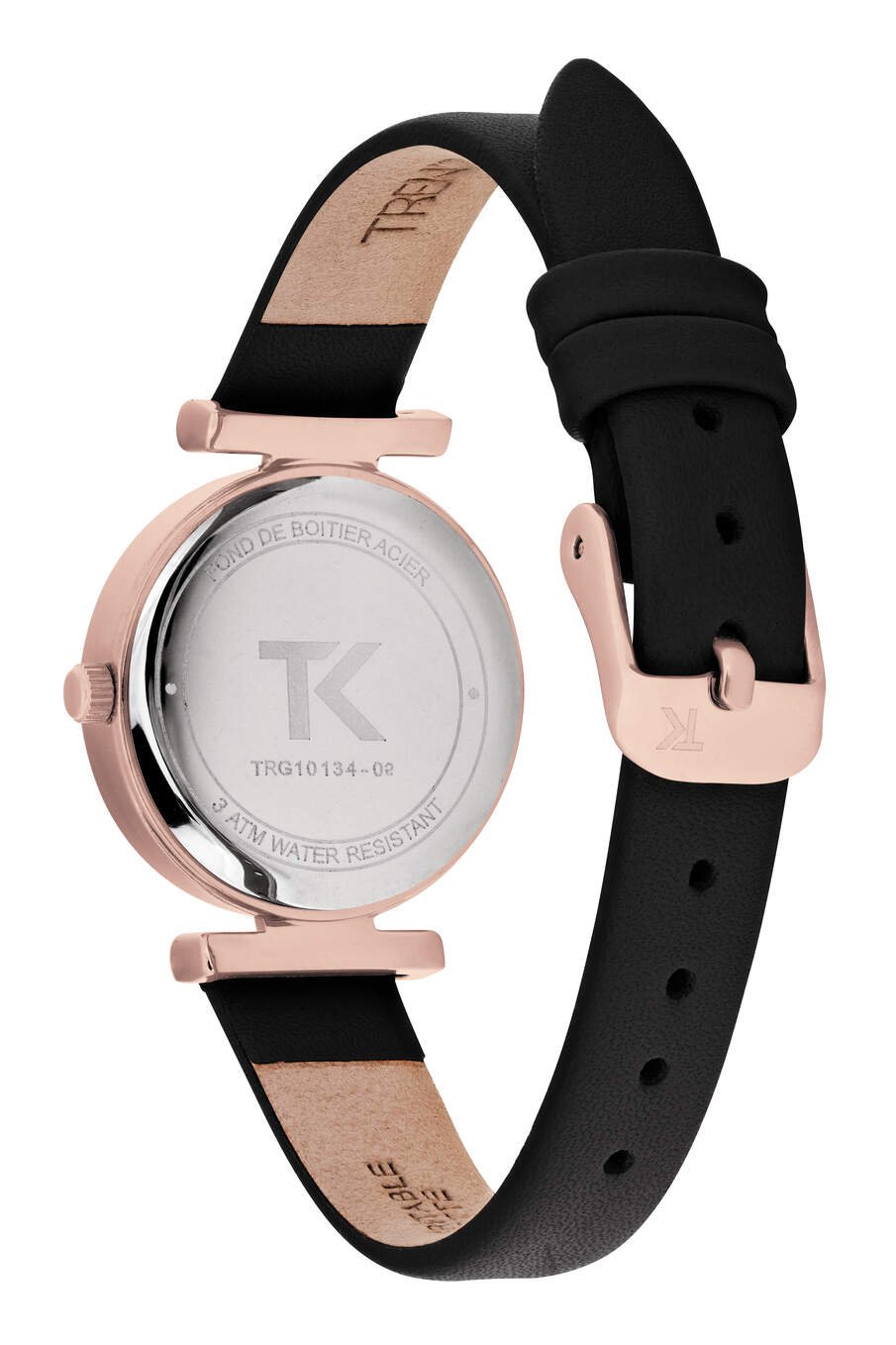 Montre Femme pas chère Quartz en Métal et Cuir, Rose Doré, Noir - TRG10134-02