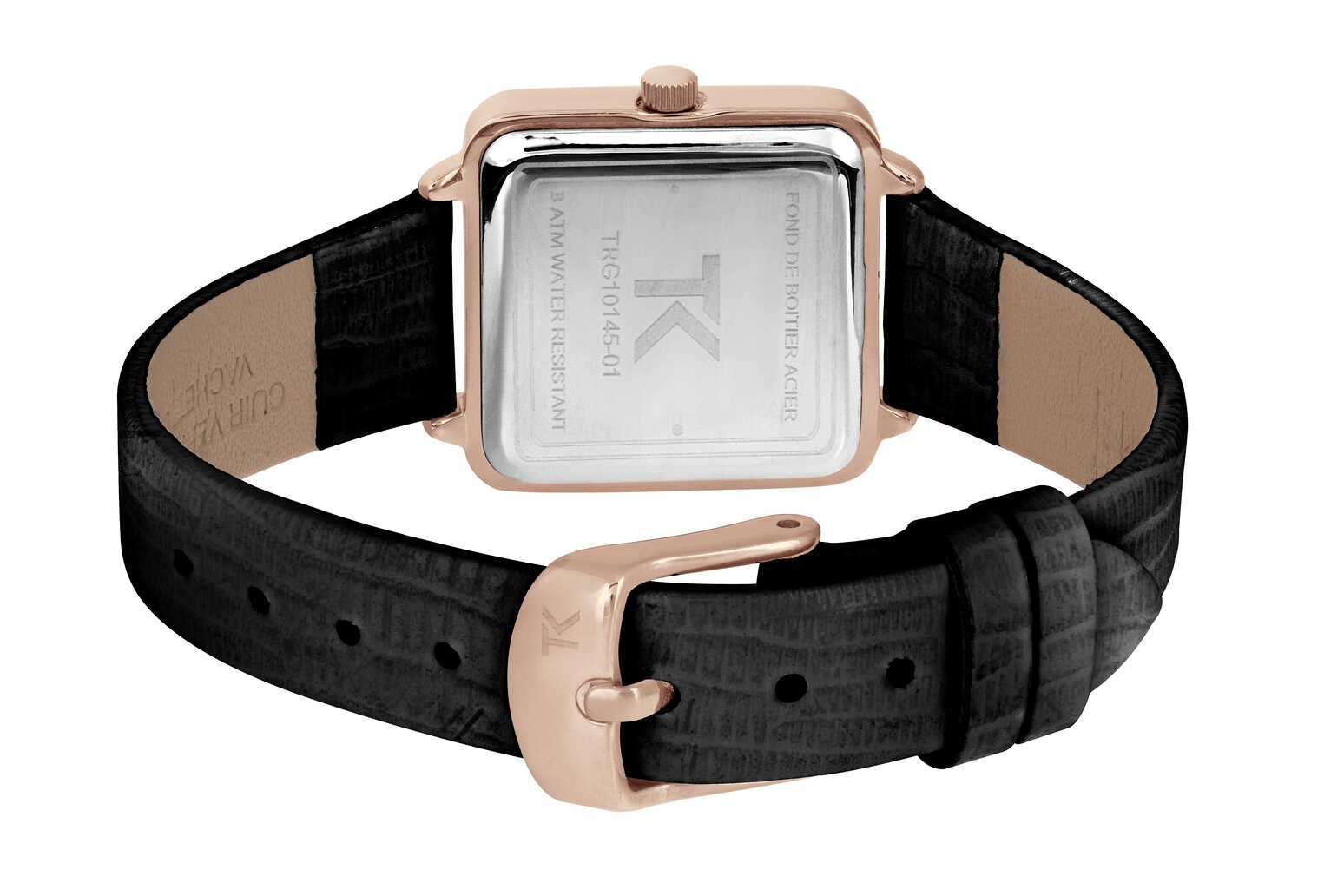 Montre Femme pas chère Quartz en Métal et Cuir, Rose Doré, Noir - TRG10145-02